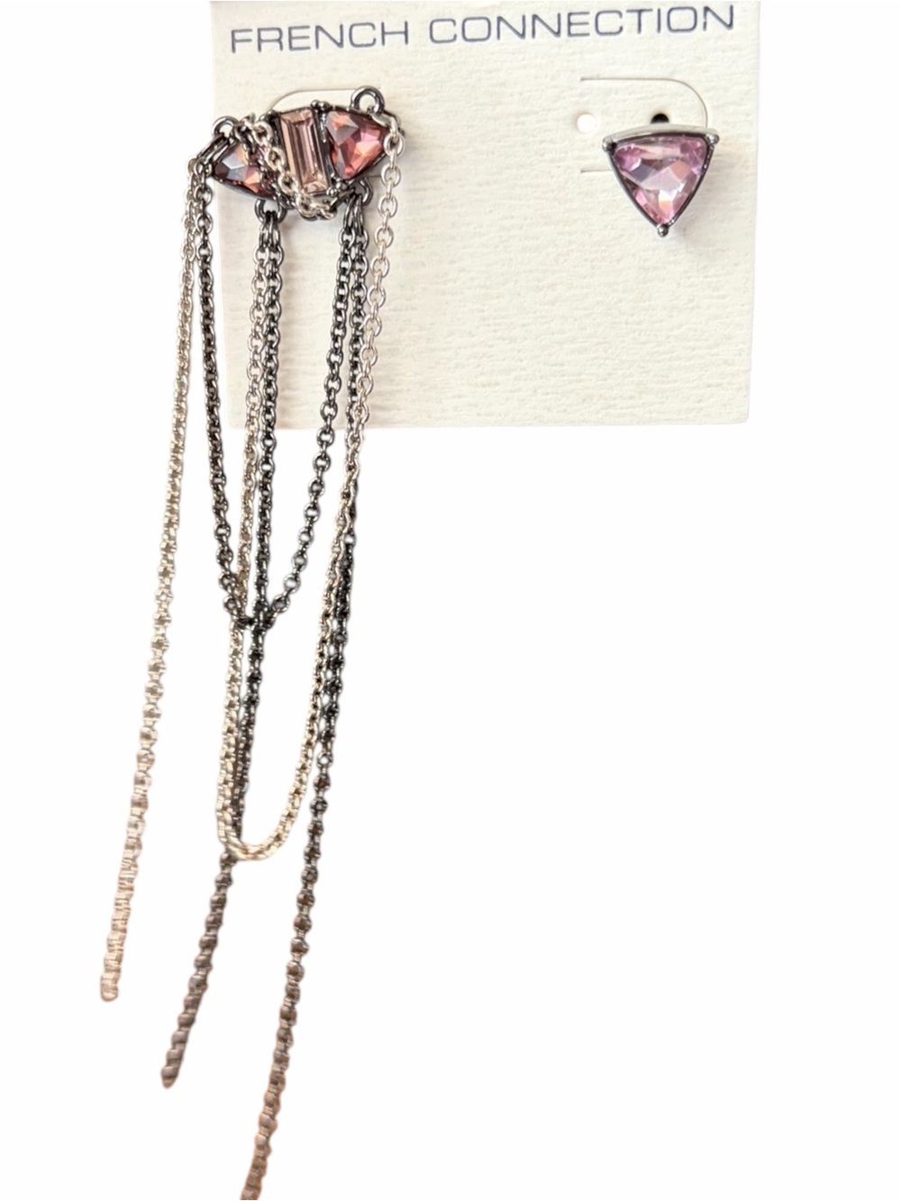 French Connection Purple and Smoky Pink Triangle Dangling Chain Earrings